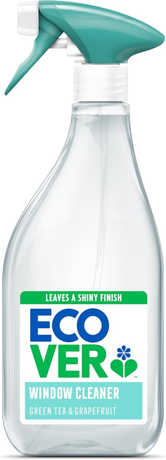 Ecover Glass Cleaner Spray 500ml, Window and Stainless Steel Cleaner Green Tea Grapefruit