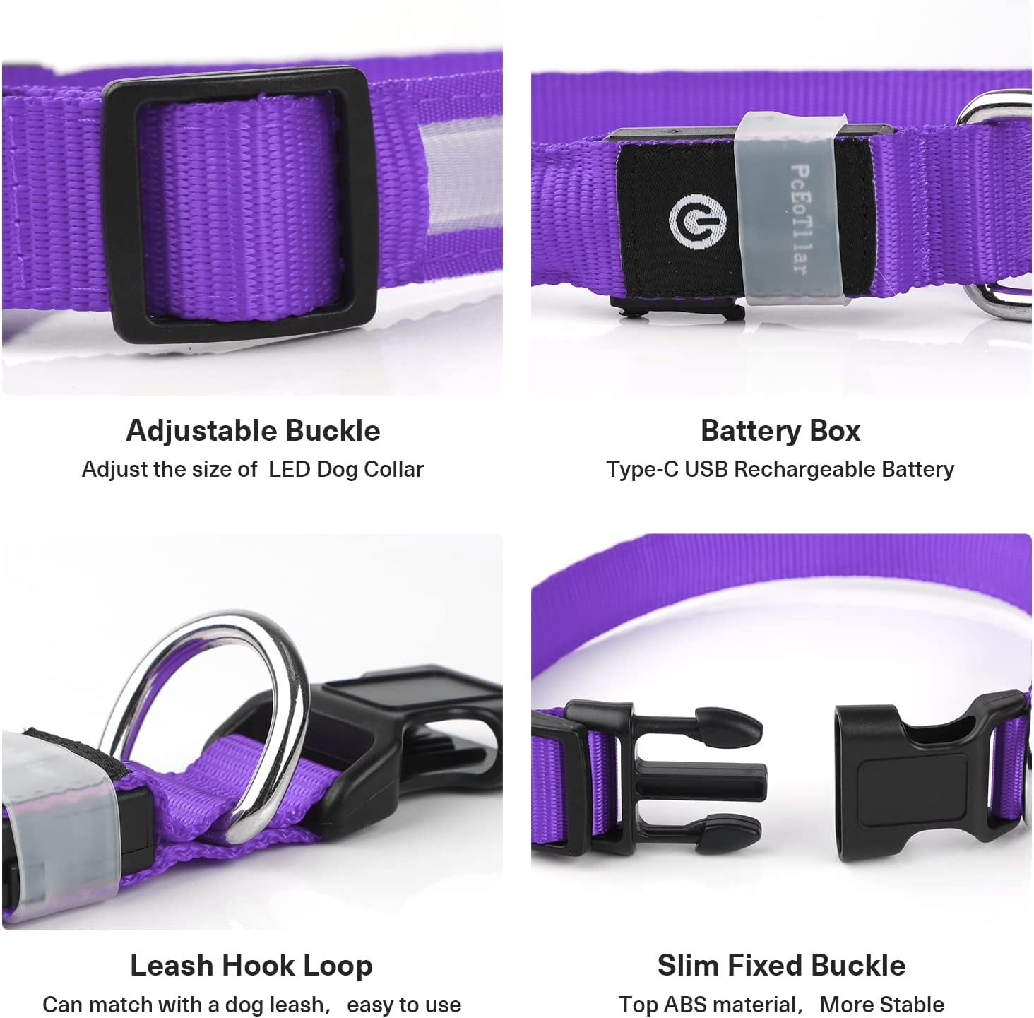Rechargeable LED Dog Collar, Waterproof Light Up Flashing Safety Collar for Small Medium Large Dogs Purple