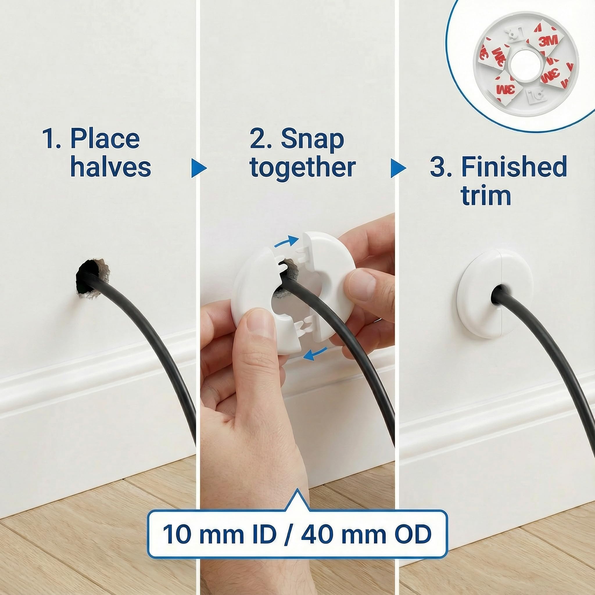 2 x Black Drill Hole Damage Cable Tidy Cover Shield for Pipe Hose Buster